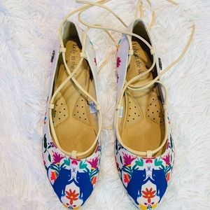 Loly in the Sky lace up floral flats